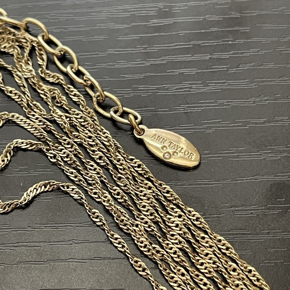 Ann Taylor Gold Tone Rope Chain Pave Rhinestone Tassel Knot Multistrand Necklace - Picture 6 of 6